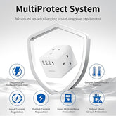 UK to European Plug Adapter with 1.5M Extension Lead – 4 Way Travel Extension with 4 USB Ports Type E/F Adaptor